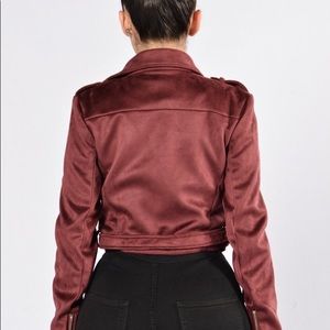 Large Wine Colored Suede Crop Jacket